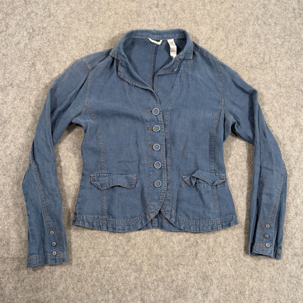 Kleen Blue Denim Chambray Linen Button Up Lightweight Jacket Top Women's Size XS